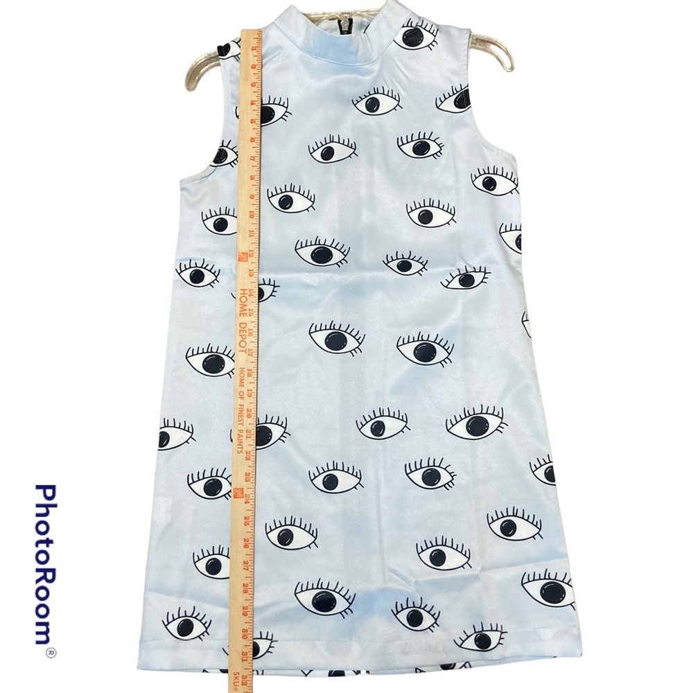 CHOLES Size Small Mini Dress Satin Club Cocktail BOHO Hipster Comic Eyes Anime